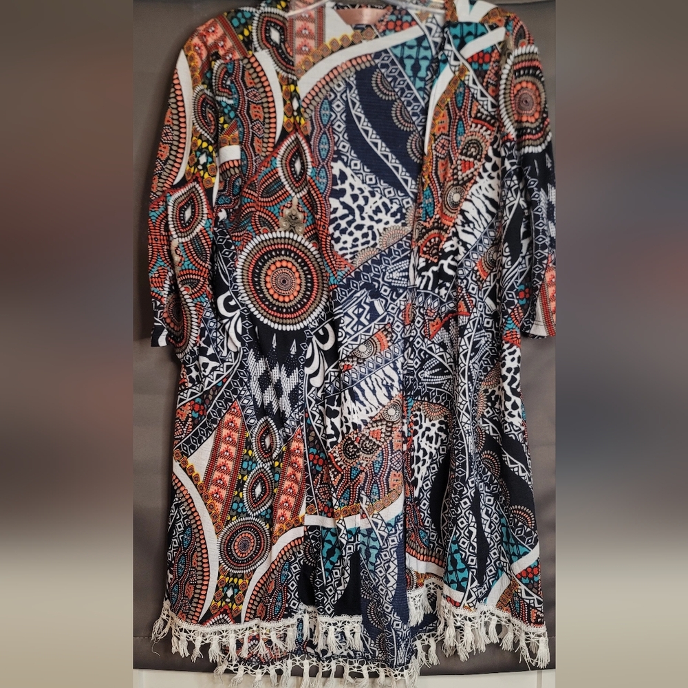 SJS Bohemian Style Colorful Cardigan With Tassels Sz L